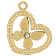 Breloque coeur motif papillon 12x9 mm - Acier inoxydable 316L Doré x1