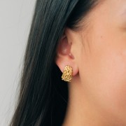 Clous d'oreilles rectangle texturé 19x12mm - Acier inoxydable 304L Doré x2