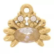 Breloque crabe 11x12 mm oxyde de zirconium et strass - Acier inox 304L Doré x1