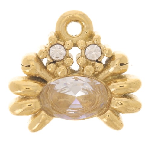 Breloque crabe 11x12 mm oxyde de zirconium et strass - Acier inox 304L Doré x1