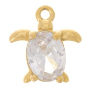 Breloque tortue 12x11.5 mm oxyde de zirconium - Acier inoxydable 304L Doré x1