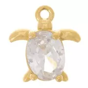 Breloque tortue 12x11.5 mm oxyde de zirconium - Acier inoxydable 304L Doré x1