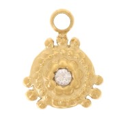 Mini breloque ronde travaillée 8x6 mm avec strass - Acier inoxydable 304L Doré|raw }}