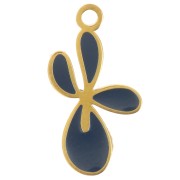 Breloque fleur de Lys 16x9 mm résine époxy - Acier inox 304L Doré - Bleu foncé|raw }}