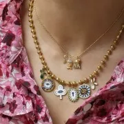 Breloque fleur de Lys 16x9 mm résine époxy - Acier inox 304L Doré - Bleu ciel x1