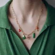 Breloque chou Chinois 17x10 mm avec résine époxy - Acier inox 304L Doré - Vert