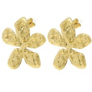 Boucles d'oreilles fleur martelées 27x29 mm - Acier inoxydable 304L Doré x2