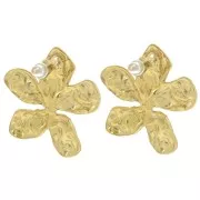 Boucles d'oreilles fleur martelées 27x29 mm - Acier inoxydable 304L Doré x2