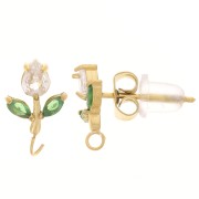 Clous d'oreilles fleur 11x7mm anneau ouvert et CZ Acier inox 304L Doré - Crystal