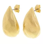 Boucles d'oreilles gouttes travaillées 26x15 mm - Doré à l'or fin x2
