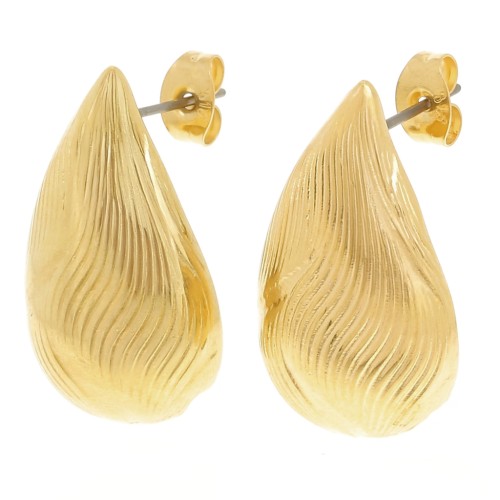 Boucles d'oreilles gouttes travaillées 26x15 mm - Doré à l'or fin x2