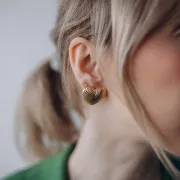 Boucles d'oreilles coeur texturés 21.5x24 mm - Doré à l'or fin x2