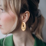 Boucles d'oreilles ovales irrégulier texturés 40x24 mm - Doré à l'or fin x2