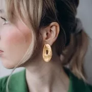 Boucles d'oreilles ovales irrégulier texturés 40x24 mm - Doré à l'or fin x2