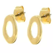 Boucles d'oreilles ovales irrégulier martelés 11x6.5 mm - Doré à l'or fin x2