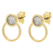 Boucles d'oreilles cercle 14x11 mm résine époxy - Doré Or fin - Pailleté Argent