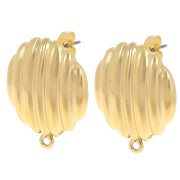 Clous d'oreilles rond strié 23 mm avec anneau fermé - Doré à l'or fin x2