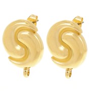 Clous d'oreilles Ying et Yang 17 mm avec anneau fermé - Doré à l'or fin x2