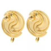Clous d'oreilles Ying et Yang 17 mm avec anneau fermé - Doré à l'or fin x2