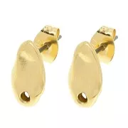 Clous d'oreilles goutte irrégulière martelés 11x6 mm - Doré à l'or fin x2