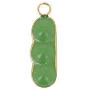 Pendentif cosse de petit pois 21x7 mm résine époxy - Acier inox 304L Doré - Vert|raw }}