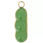 Pendentif cosse de petit pois 21x7 mm résine époxy - Acier inox 304L Doré - Vert