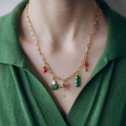 Pendentif cosse de petit pois 21x7 mm résine époxy - Acier inox 304L Doré - Vert