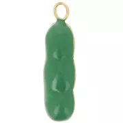 Pendentif cosse de petit pois 21x7 mm résine époxy - Acier inox 304L Doré - Vert