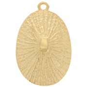 Pendentif ovale bombé texturé 24x16 mm - Doré à l'or fin x1