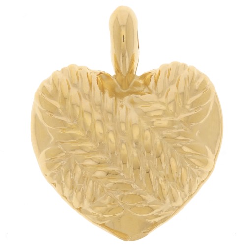Pendentif coeur bombé 27x22 mm - effet tressé - Doré à l'or fin x1