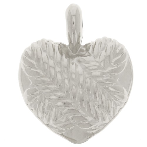 Pendentif coeur bombé 27x22 mm - effet tressé - Placage Argent fin vieilli x1