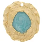 Pendentif irrégulier 25x22 mm avec résine époxy - Doré à l'or fin - Turquoise x1