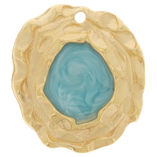 Pendentif irrégulier 25x22 mm avec résine époxy - Doré à l'or fin - Turquoise x1