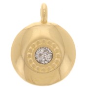 Breloque rond 13.5 mm avec résine époxy - Doré à l'or fin - Pailleté Argenté x1