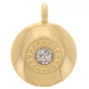 Breloque rond 13.5 mm avec résine époxy - Doré à l'or fin - Pailleté Argenté x1