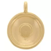 Breloque rond 13.5 mm avec résine époxy - Doré à l'or fin - Pailleté Gris x1