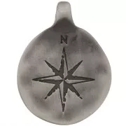 Pendentif rond irrégulier 23 mm en zamac oxydé - motif rose des vents - Noir x1