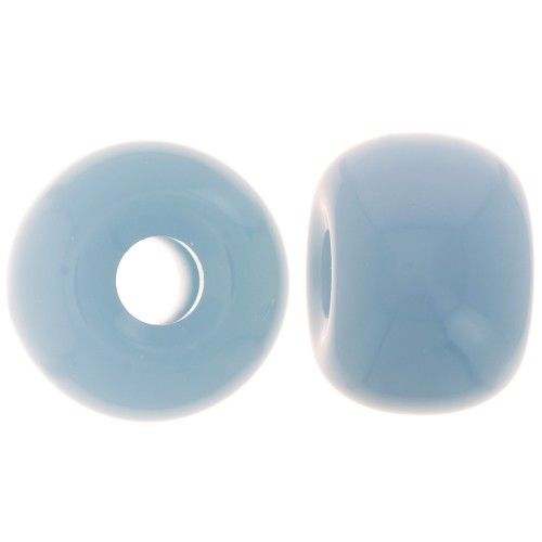 Perles rondelles gros trous 13x9 mm en résine opaque - Bleu fumé x8