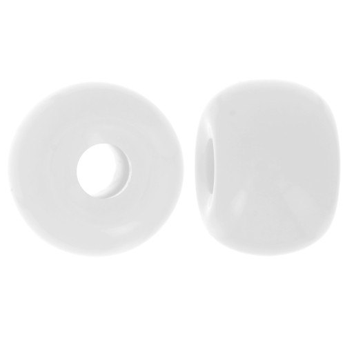 Perles rondelles gros trous 13x9 mm en résine opaque - Blanc x8
