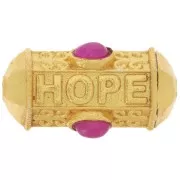 Perle cylindre HOPE 25x12mm pierre gemme teintée - Doré Or fin - Calcédoine Rose