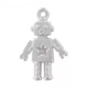 Breloque robot 18x12 mm - Placage argent fin satiné x1