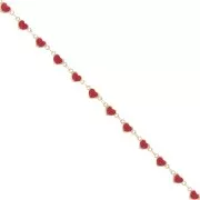 Chaîne maille Fantaisie coeur et résine époxy 5 mm - Doré - Rouge x50cm