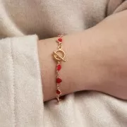 Chaîne maille Fantaisie coeur et résine époxy 5 mm - Doré - Rouge x50cm