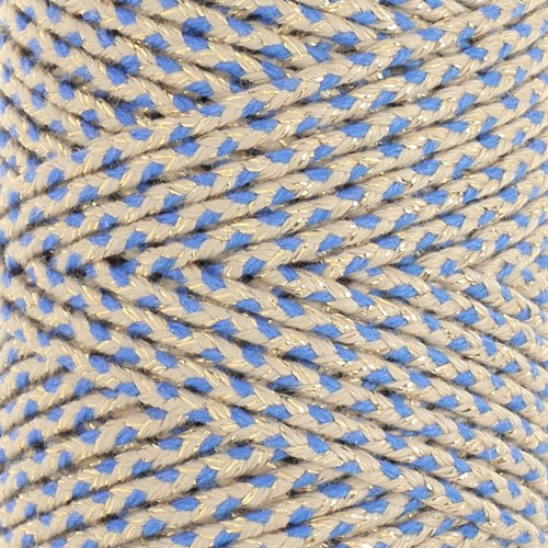 Cordon en coton tressé 2.5 mm - fabrication Française - Beige - Bleu - Doré x1m