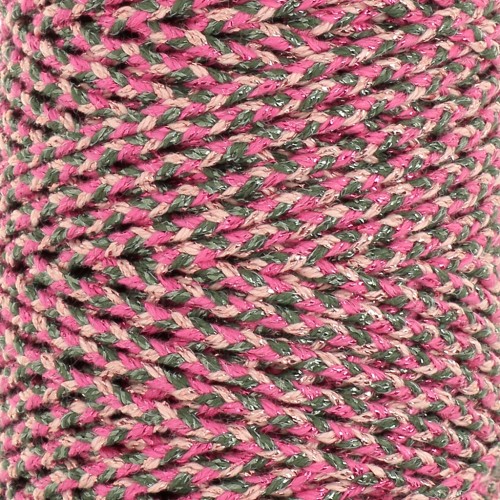 Cordon en coton tressé 3 mm - fabrication Française - Multi rose - Gris x1m