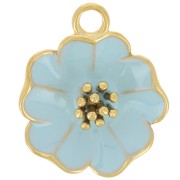 Pendentif fleur 22 mm avec résine époxy - Acier inox 304L Doré - Bleu x1