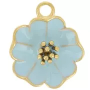 Pendentif fleur 22 mm avec résine époxy - Acier inox 304L Doré - Bleu x1