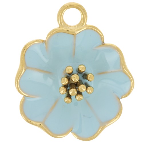 Pendentif fleur 22 mm avec résine époxy - Acier inox 304L Doré - Bleu x1