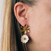 Pendentif fleur 22 mm avec résine époxy - Acier inox 304L Doré - Bleu x1