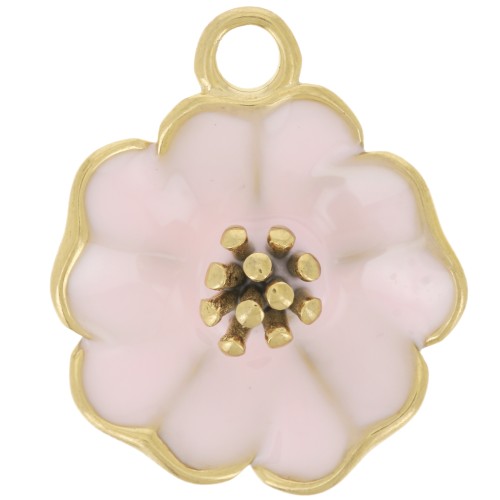 Pendentif fleur 22 mm avec résine époxy - Acier inox 304L Doré - Rose x1